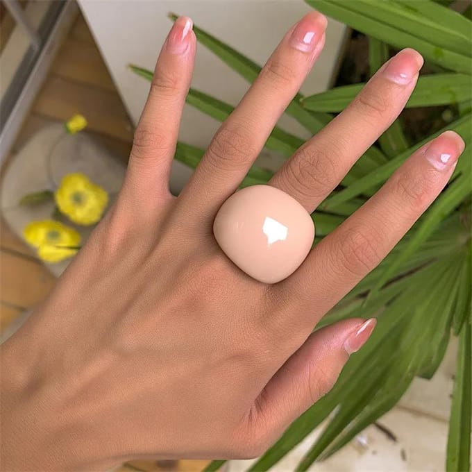 Mode Candy Kleur Acryl Ring Overdreven Geometrische Ring Hand Sieraden Dames Accessoires beige
