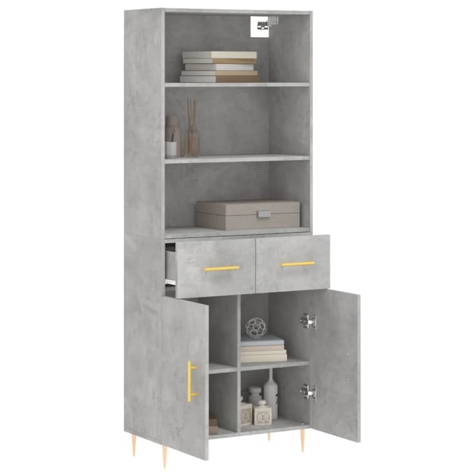 vidaXL - Hoge - kast - 69,5x34x180 - cm - bewerkt - hout - betongrijs