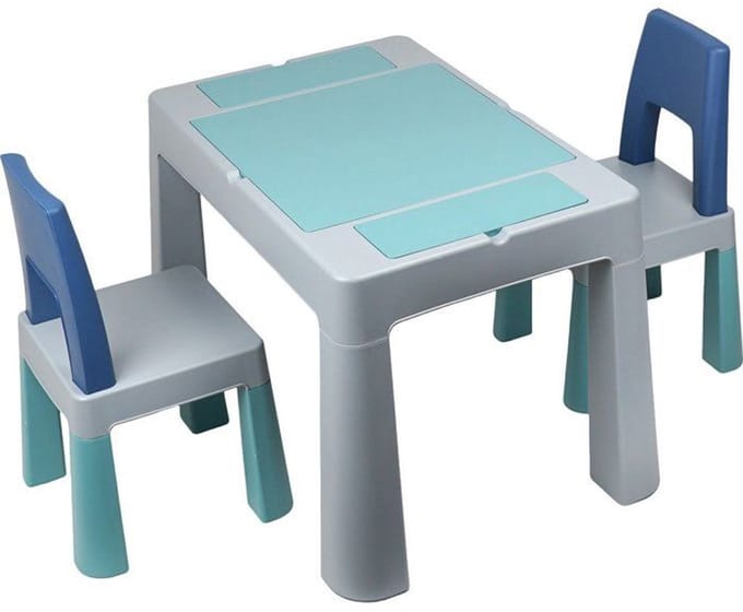 Multifunctionele speeltafel - THERMOBABY - MULTIPLAY - Met 2 stoelen - Grijs/Blauw