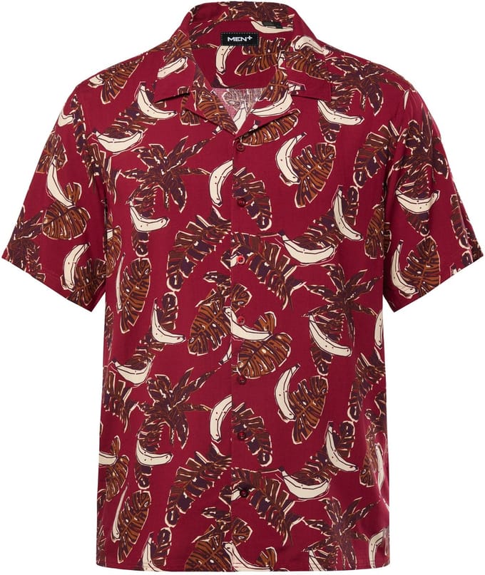 Men Plus - Heren - Overhemd van viscose korte mouwen Cubaanse kraag Cubaanse fit - Bordeauxrood - Maat 7XL