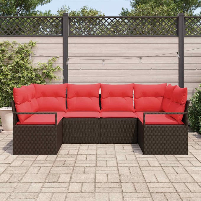 vidaXL - Tuinbank - Set - 6 - st - Bruin - en - Rood - poly - rattan