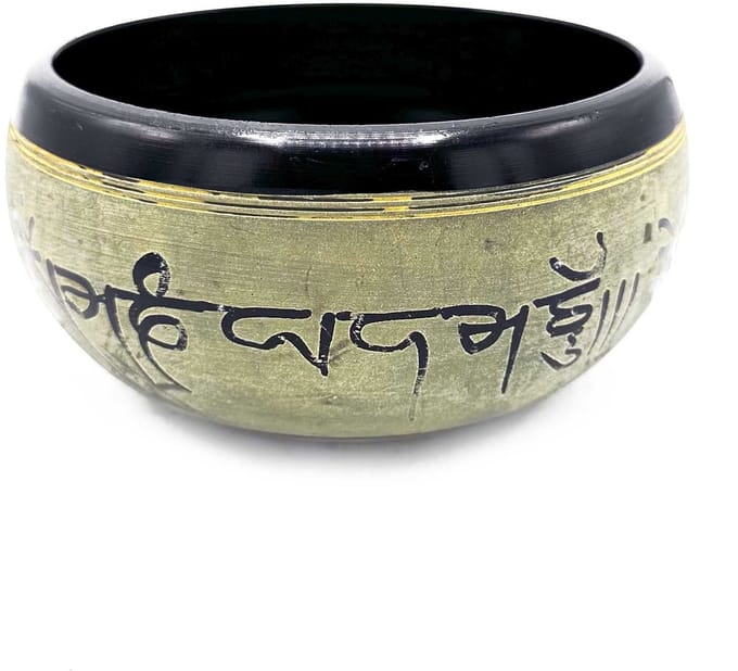 Aardepoeder klankschaal - Mantra Vijf Boeddha - 16 cm
