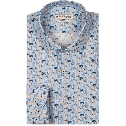 Giordano Overhemd Row Tropical Surf Fantasy Stripe Pattern Licht Blauw / male