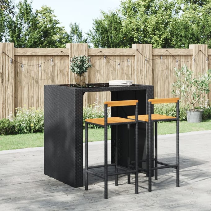 vidaXL - Barkrukken - 2 - st - poly - rattan - en - massief - acaciahout - zwart