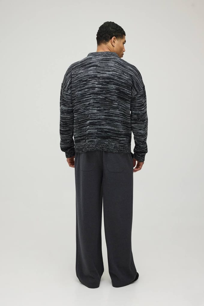 Ontspannen Boxy Gemêleerde Gebreide Polo | Black | Size Small