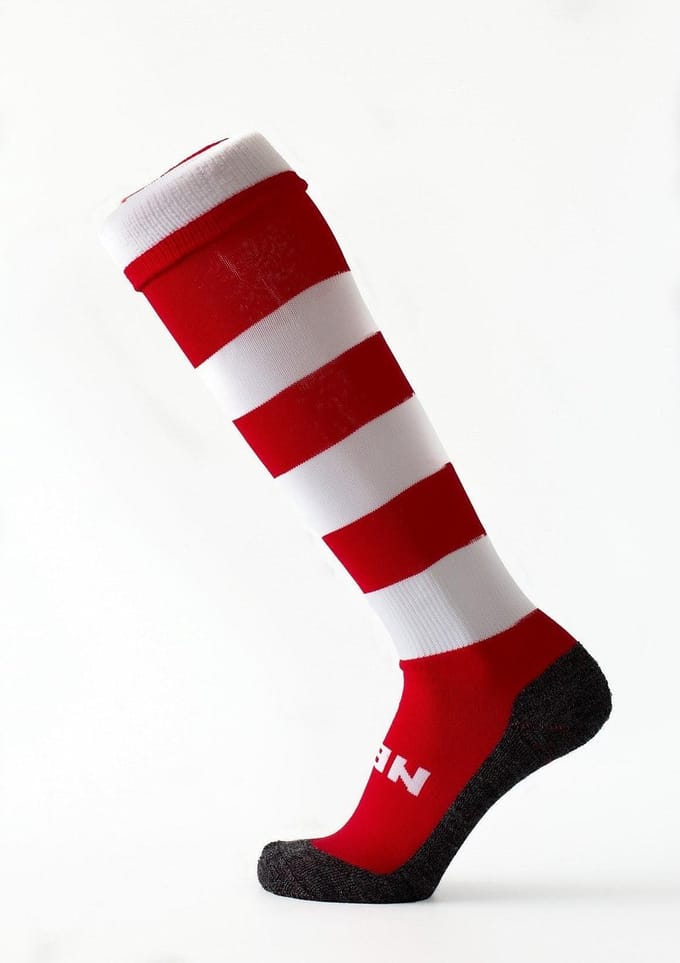 Nes Voetbalkousen - Rood Wit geringd - Rugbykousen- Sportkousen