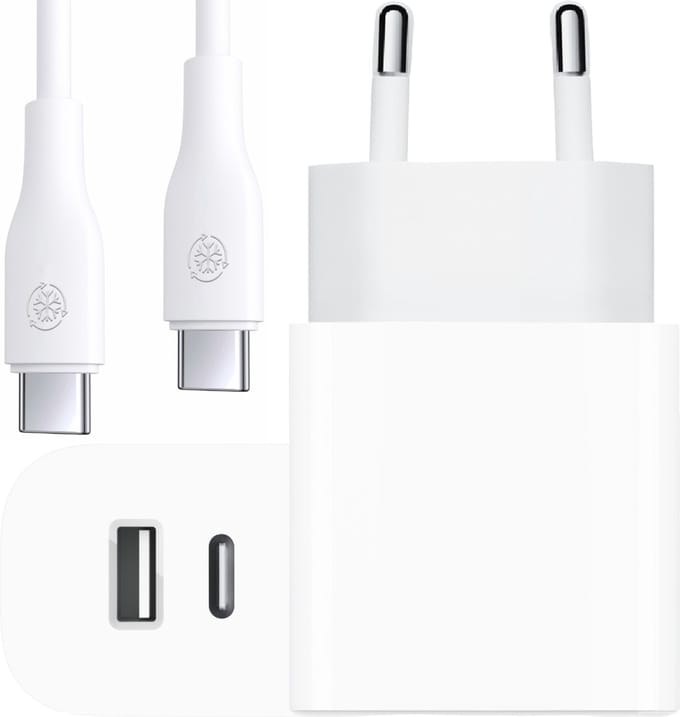 Usb C Adapter 2 Poorten + usb C Naar usb-C Kabel - 2 Meter - 20w Snellader - Lader met Laadkabel