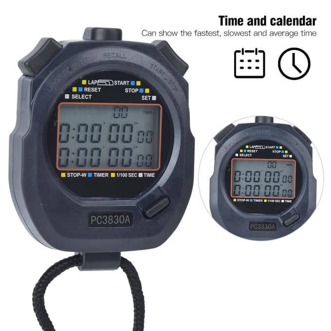 PC3830A ABS Sporten Hardlopen Stopwatch Elektronische Atletiek Countdown Stopwatch0.01 gray