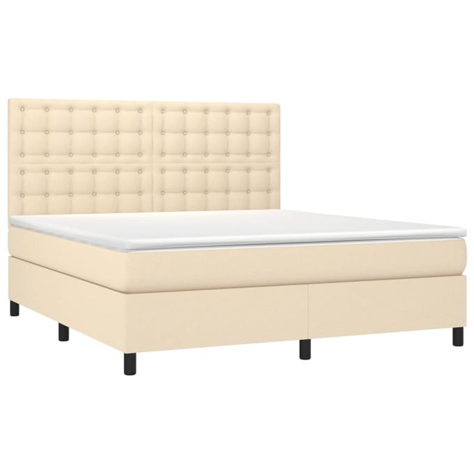 vidaXL - Boxspring - met - matras - en - LED - stof - crèmekleurig - 160x200 - cm