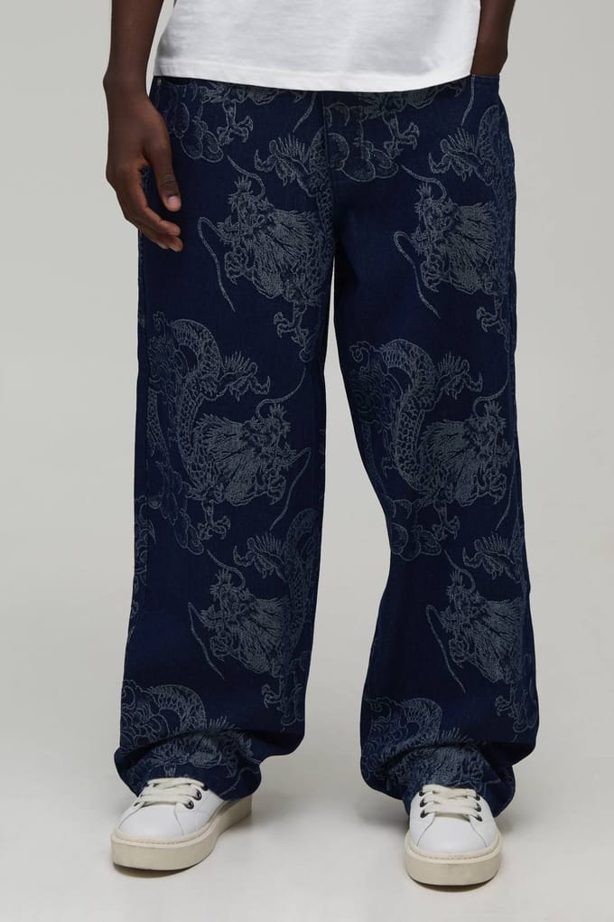 Dragon Tapestry Super Baggy Fit Jeans | Indigo | Size 44R