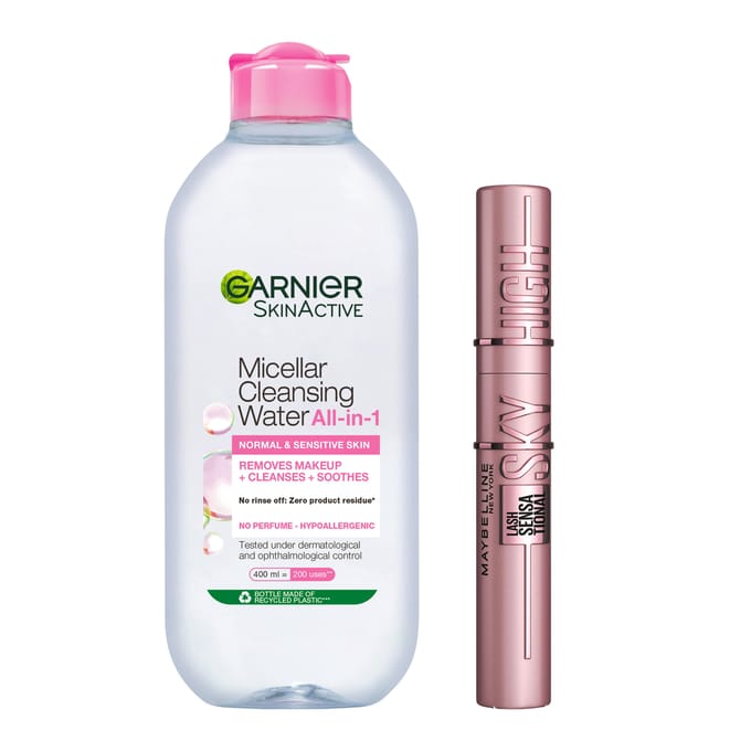 Maybelline Lash Sensational Sky High Mascara Black + Garnier Micellar Cleansing Water Normal &amp; Sensitive Skin 7,2 ml + 400 ml