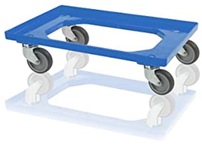 Transportroller blauw met rubberen wielen voor eurocontainers 60x40