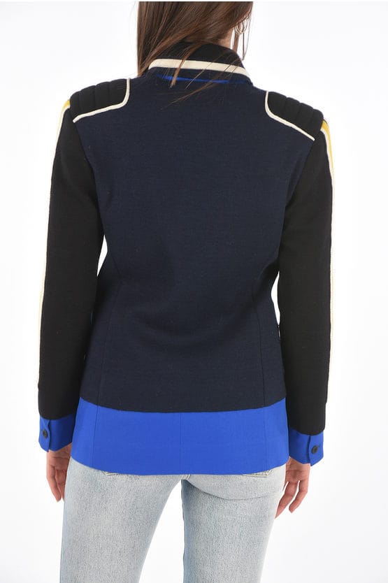 MM0 gebreide dubbelrijs blazer met piekrevers in Blu, Nero