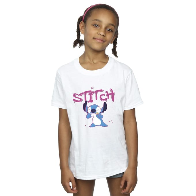 Disney Meisjes T-shirt Lilo en Stitch Graffiti Katoen (Wit)
