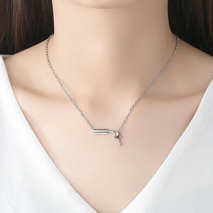 Wijnfles en Glas Ketting Wijnkop Ketting Glanzende Dames Ketting gray