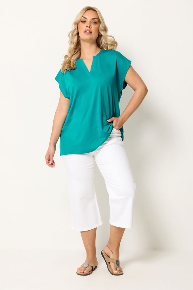 Yours Blauw Tshirt Met Vhals Size 48