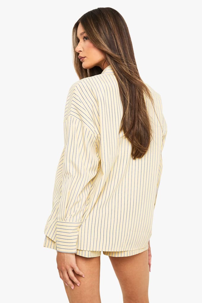 boohoo Dames Stripe Relaxed Fit Shirt | Yellow | Maat: 10