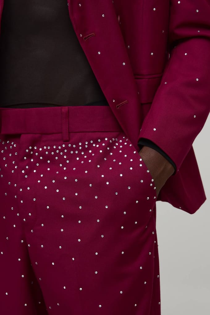 Relaxte pasvorm pakbroek met rhinestone versieringen | Burgundy | Size 30
