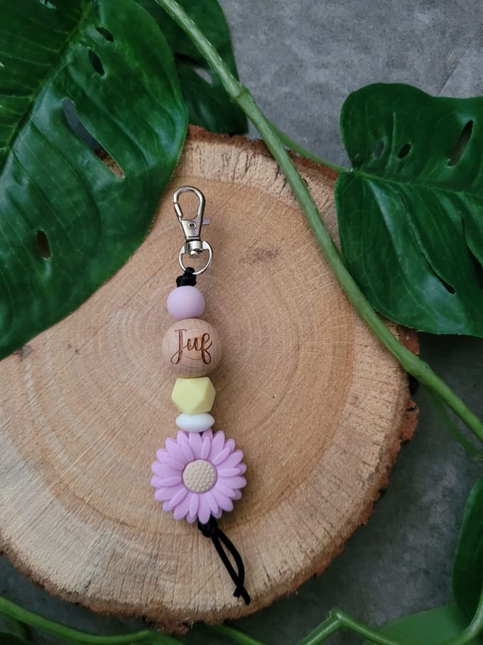 LuFa Creaties Sleutelhanger Lila Bloem Juf