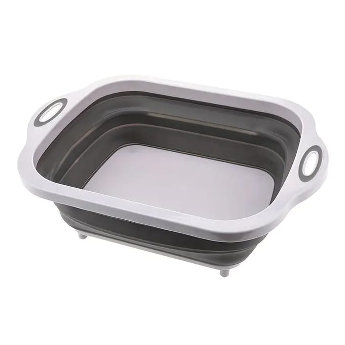 2-in-1 Opvouwbare Wasbak & Snijplank – 30x40 cm – Wit/Grijs