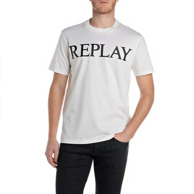 Replay Heren T-Shirt BASIC JERSEY BIG 30/1 regular fit Wit M Ronde Hals Volwassenen