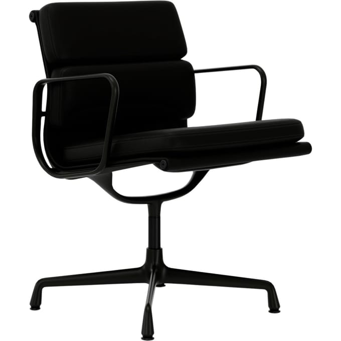 Vitra - Soft Pad Chair - EA 208 - diepzwart - Leder/Plano - nero/nero