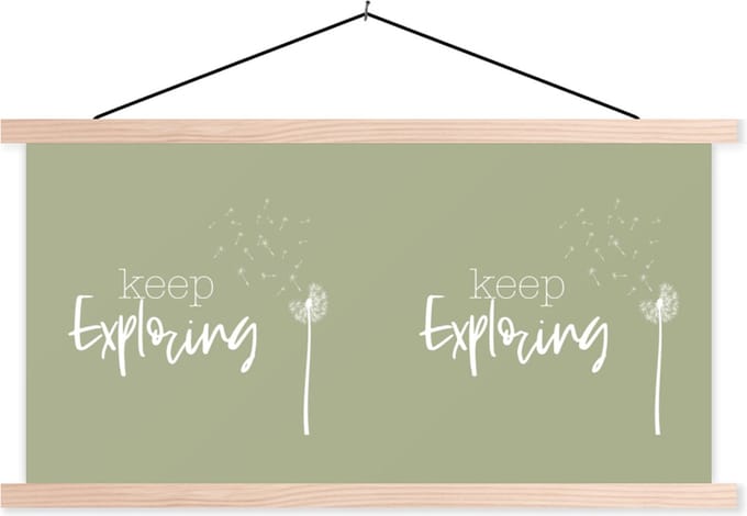 Posterhanger incl. Poster 60x30 cm - Schoolplaat - Spreuken - Quotes - Keep exploring - Bloemen - Textielposter - Blanke latten