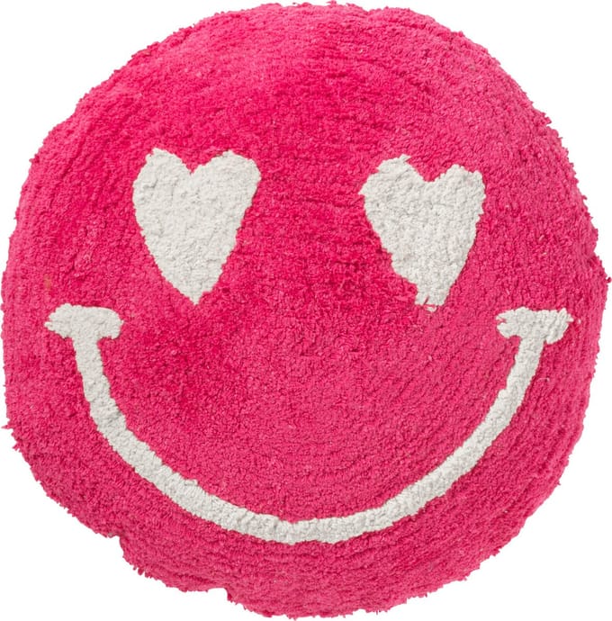 J-Line kussen Smiley Getuft - katoen - roze/wit