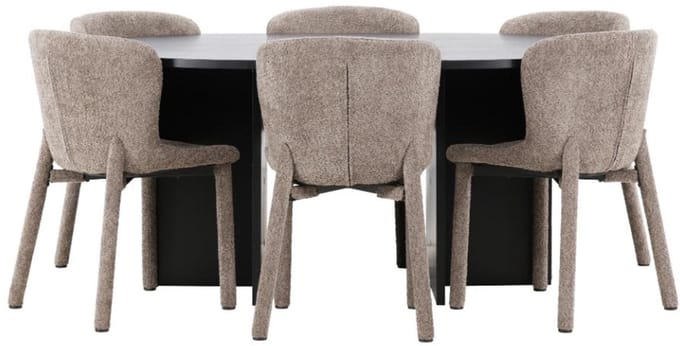 Strada eethoek uittrekbare tafel Ø120cm, 170cm en 6 stoelen zwart, bruin.