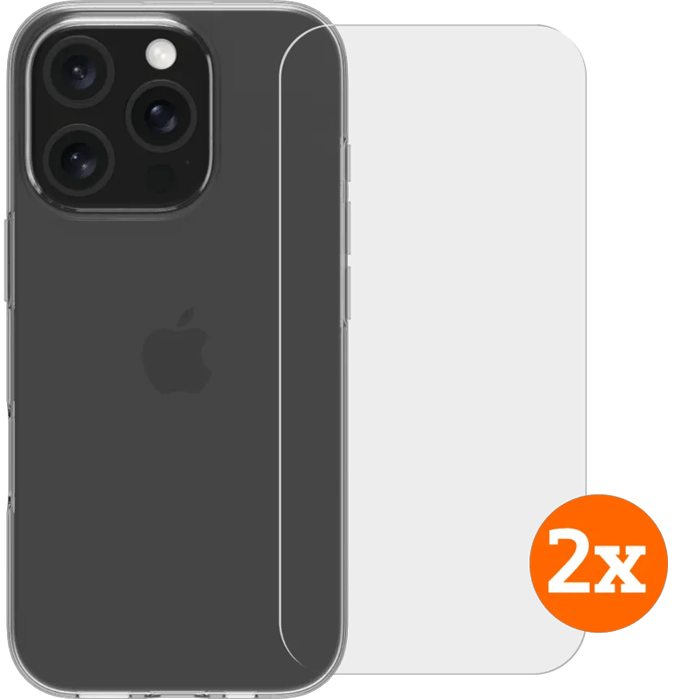 BlueBuilt Back Cover iPhone 16 Pro Transparant + Screenprotector Glas Duo Pack