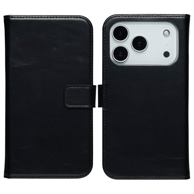 Selencia Hoesje - Geschikt voor Apple iPhone 17 Pro Max - Echt Lederen Bookcase - Zwart