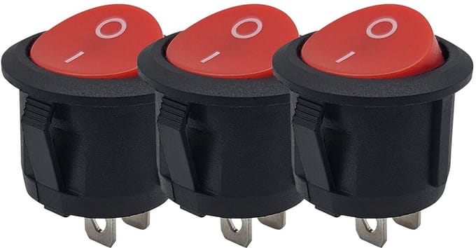 ProRide Wipschakelaar ON/OFF KCD2-202 - 2-pins - Rond ?20mm - 250V/6A - Rood - 3 stuks