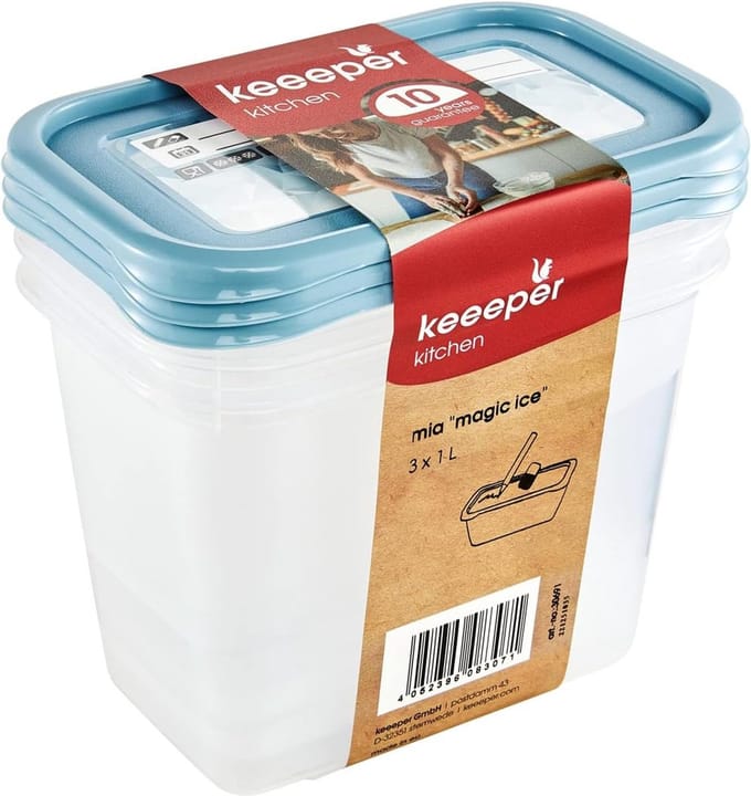 Keeeper - Vershoudbakjes set van 3 stuks - 1000 ml - Mia Magic Ice - Blauw