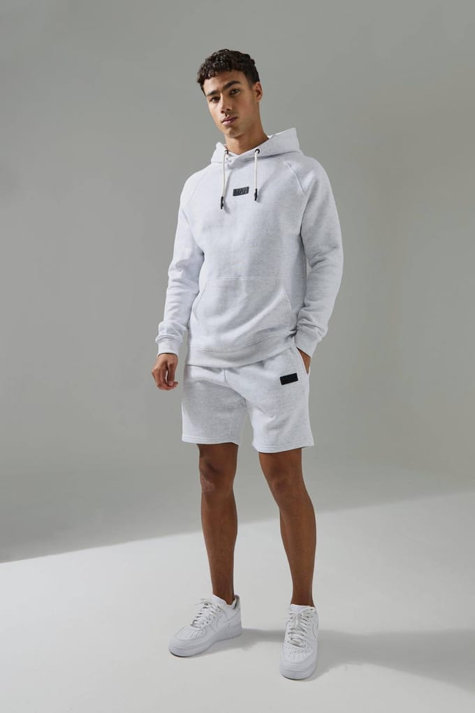 Regular Fit Man Active Hoodie & Short Tracksuit | Light Grey | Size Medium