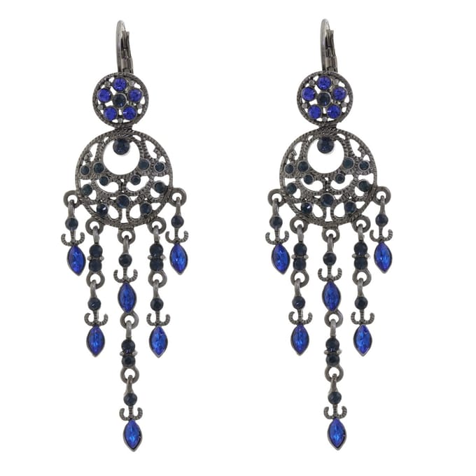 Behave - Oorhangers met blauwe stenen - Vintage stijl - 8 cm