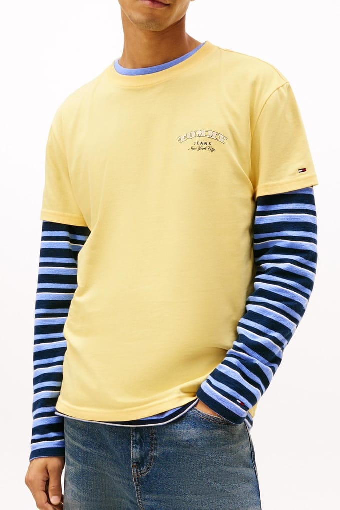 Tommy Hilfiger Tjm Regular Dollar Stack T-shirt Citronella Größe: M | Bedruckte T-Shirts Outlet | Herren | Braun