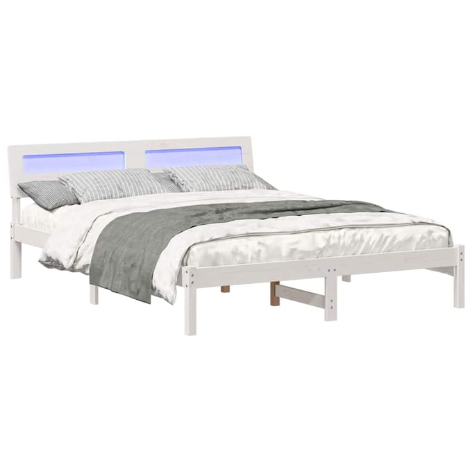 vidaXL - Bedframe - met - hoofdeinde - Wit - 160 - x - 200 - cm - Massief - grenenhout