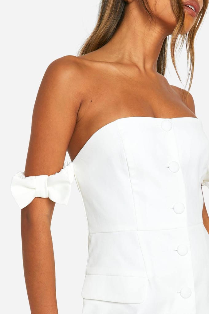 boohoo Dames Bow Bardot Tailored Mini Jurk | Ivoor | Maat: 42