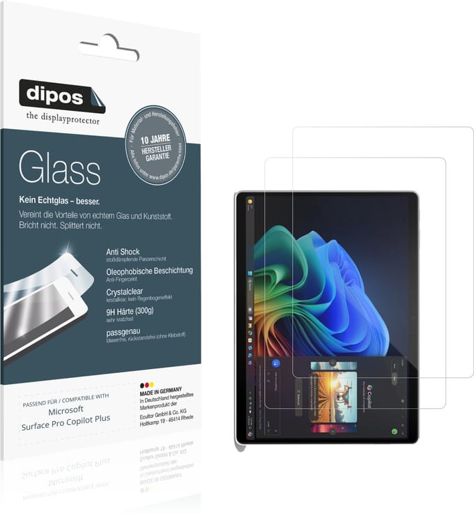 dipos – 2x Pantserfolie geschikt voor Microsoft Surface Pro Copilot Plus | 9H Screenprotector