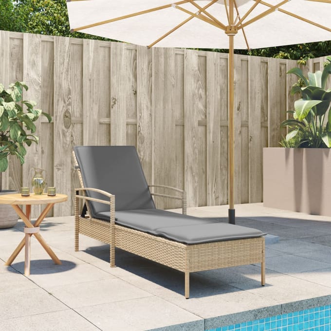 vidaXL - Ligbed - met - kussen - 63x200x81 - cm - poly - rattan - beige