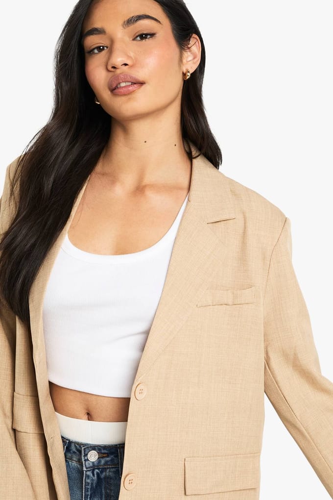 boohoo Dames Marl Flare Mouw Oversized Blazer | Mokka | Maat: 36