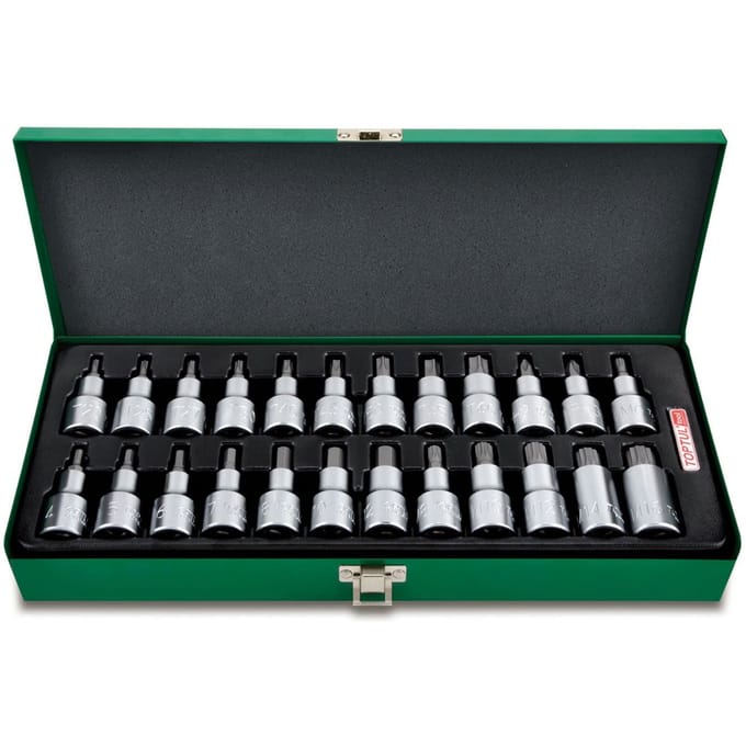 Zeskantschroevendraaierbit, PH, SPLINE en TORX doppenset TOPTUL 1/2 inch 24 Stuk