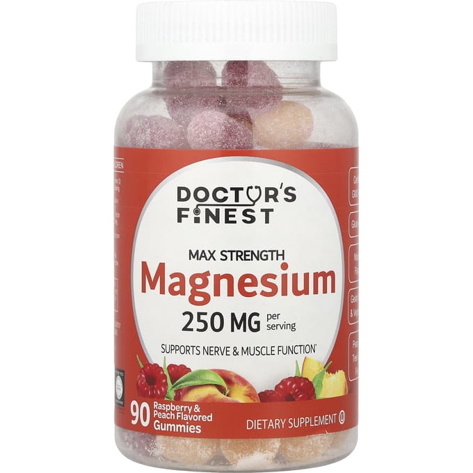 Doctor's Finest, Magnésium, Framboise & Pêche, 250 mg, 90 gommes (83 mg par gummie)
