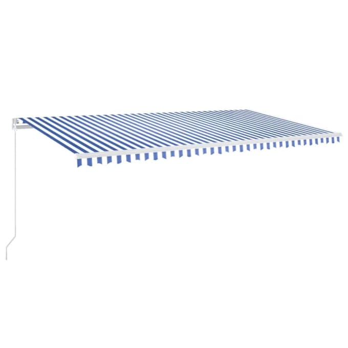 vidaXL - Luifel - handmatig - uittrekbaar - met - LED - 600x350 - cm - blauw - en - wit