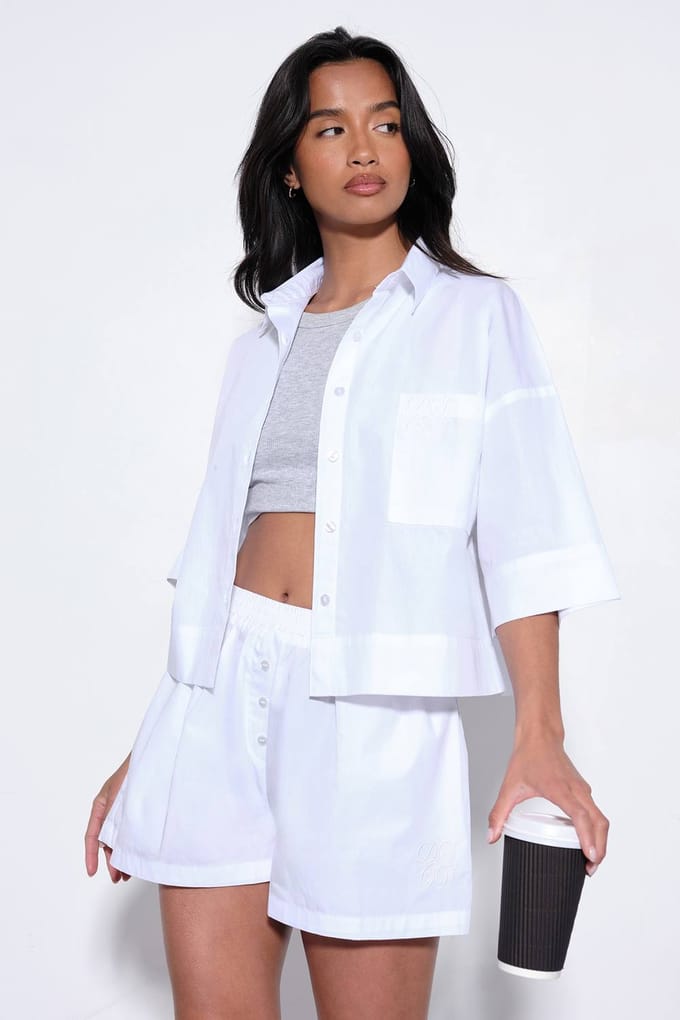 Dames Dsgn Studio Boxy Crop Poplin Overhemd | Wit | Maat: XS