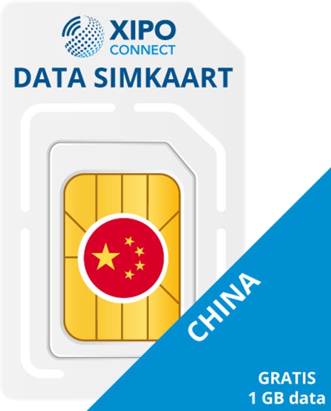 XIPO CONNECT - Data Simkaart China + 1GB Data - 365 Dagen geldig