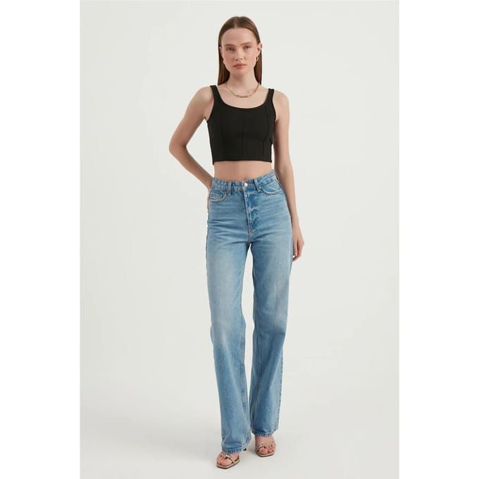 Scoop Neck Basis Mouwloos Cropped Top