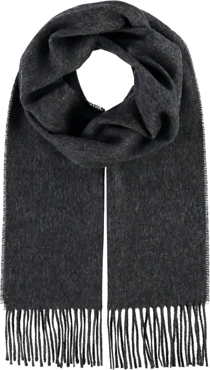FRAAS Sjaal Wool Scarf with Fringes Charcoal Grijs