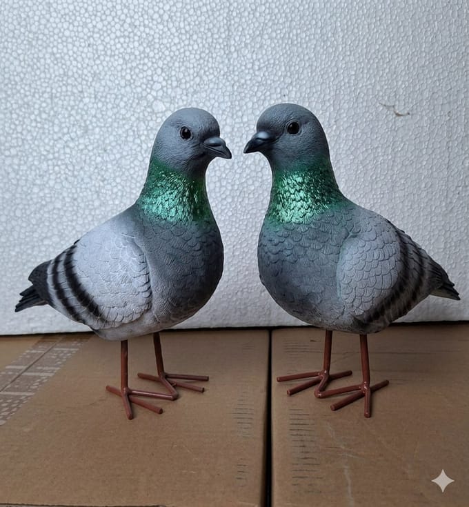Realistisch Duivenduo beelden - Set van 2 - 48 cm Breed - Polystone - Decoratieve Duiven voor Binnen & Buiten
