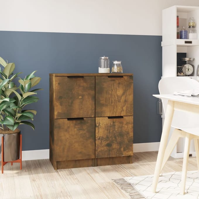 vidaXL - Dressoirs - 2 - st - 30x30x70 - cm - bewerkt - hout - gerookt - eikenkleurig